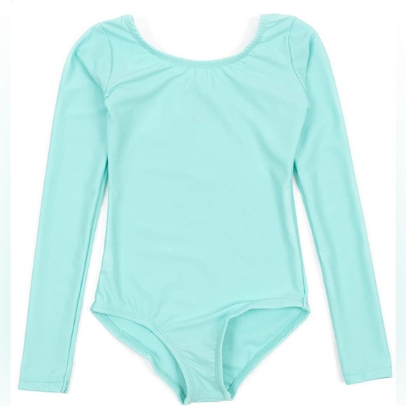 Leveret Girls Leotard Long Sleeve Ballet Dance Leotard 2T Seafoam Mint - Picture 1 of 3